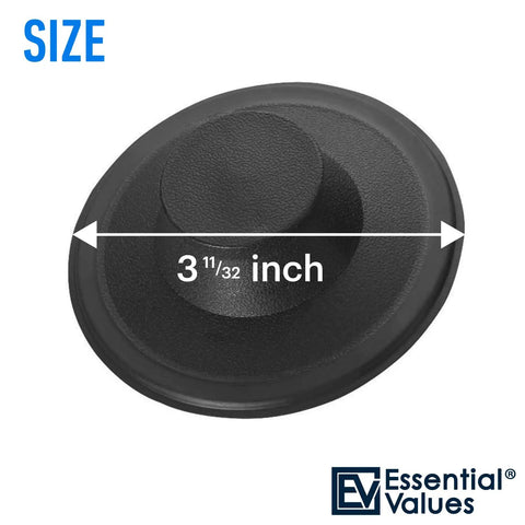 Heavy Duty Black Plastic Kitchen Sink Stopper Plug With Tight Seal Cap shown with size 3 11/32 inch from Essential Values