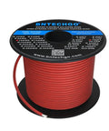 Red 12 Gauge Silicone Wire Spool, 100 Ft Flexible Stranded Tinned Copper Wire, 680 Strand Core on black spool