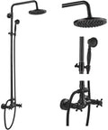 Exposed Shower Faucet Set With 8-Inch Rainfall Head, Handheld Shower, Wall Mount Cross Handle, Oil Rubbed Bronze Finish detailed view