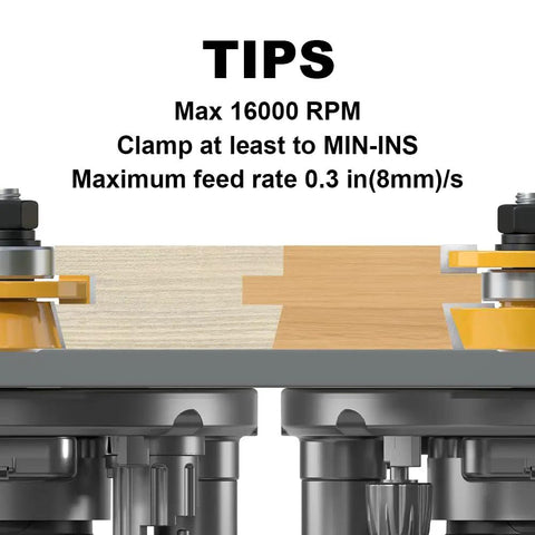 Close-up of Shaker Style Rail and Stile Router Bit Set For DIYers, One Half Inch Shank, Three Eighths Inch Cutting Depth in use.