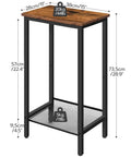Built Tough Industrial Tall Side Table Featuring Adjustable Mesh Shelves And Rugged Steel Frame Works Like A Charm As A Tall Nightstand For Your Rustic Brown Living Room Setup, 73.5 cm tall with a wooden top.