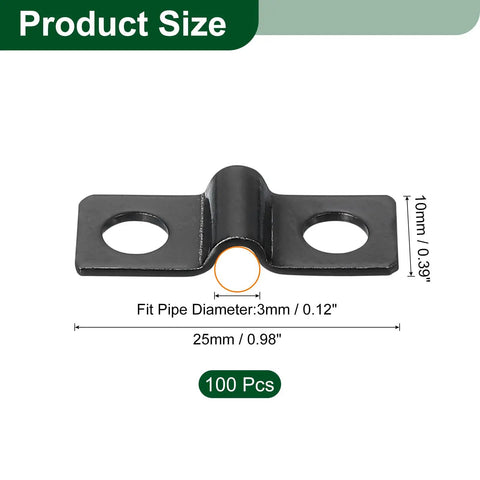 100 Pack U Shaped Pipe Clamps 3mm Diameter 2 Hole Strap Brackets product size and dimensions
