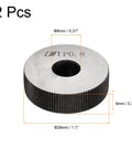 Image of a Two Pack Knurling Wheel Kit 28x8x8mm with 0.8mm Pitch Straight Linear Knurl Wheels and measurements