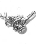 Fresh 3D Asian Rickshaw Pendant Necklace For Women Showing Off Solid 925 Sterling Silver Shine, detailed rickshaw charm.
