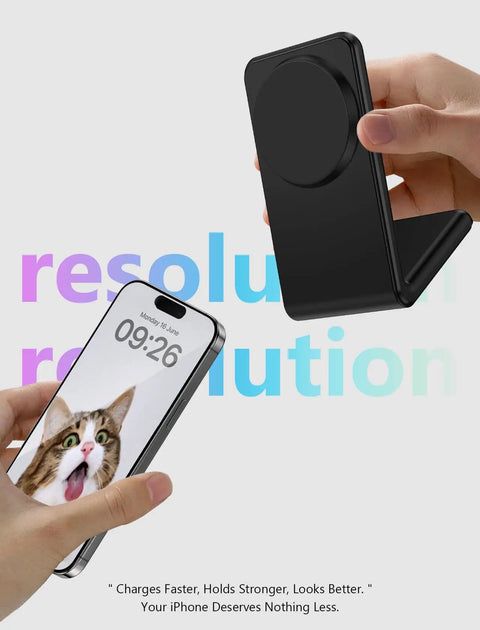 Fast Magnetic Wireless Charger Stand For iPhone 12 Through 17 Series With MagSafe in use with phone on display