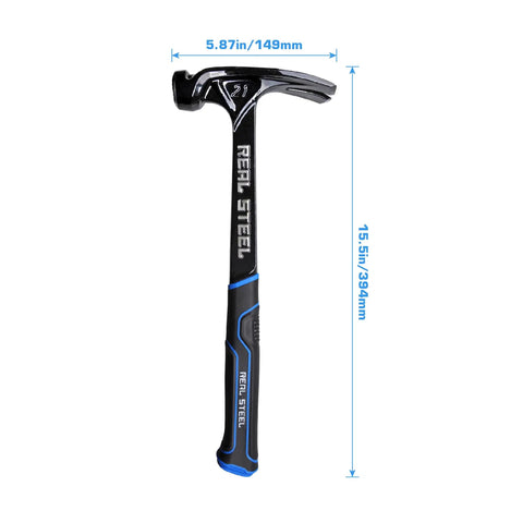 21 Oz One Piece Forged Milled Face Framing Hammer With Rip Claw 0517 Black Beefy High Carbon Steel Durable Construction For Pro Carpentry And Framing Projects, shown with measurements