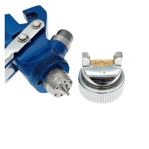 Close-up of adjustable nozzle and spray gun tip from Handheld Airbrush Spray Gun Kit With Gravity Feed Paint Sprayer And Rust Proof Steel Body Adjustable Nozzles Built Like A Tank For Smoother Application Crush Your Car Painting Projects Fast.