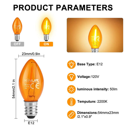 LED Night Light Bulbs 1W E12 C7 Replacement 2200K Warm Amber 120V Low Watt Candelabra Christmas Light Salt Lamp Bulbs 4 Pack