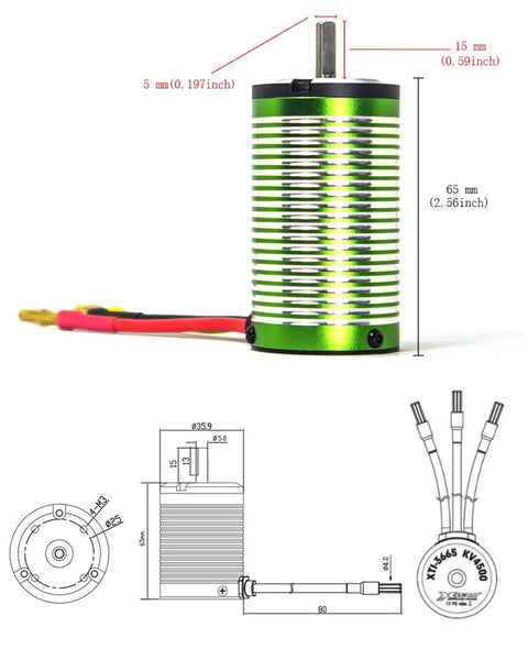 4500KV Brushless RC Motor 2000W 164A 12V 4 Pole Design for racing cars, buggies, and boats with torque and heat dissipation features.