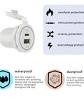 Tough As Nails Waterproof Type C Usb Car Charger Socket With Rubber Cap for 12V and 24V rides with protective features.