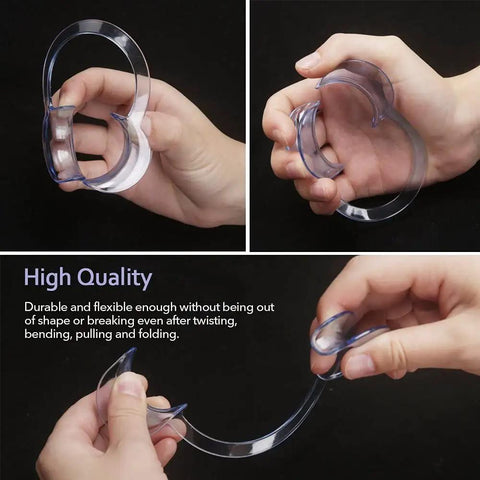 Clear 30 Pack Dental Cheek Retractors For Dentist Use Pro Grade Autoclavable Mouth Opener BPA Free C Shape Medium Size Keeps Mouth Open Hands Free For Exams Teeth Whitening At Home Care Party Game And Mouthguard Challenge, clear flexible plastic in hand