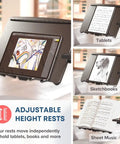 G2 Deluxe Adjustable Laptop Stand With Rolling Computer Desk displaying tablets, sketchbooks, and sheet music