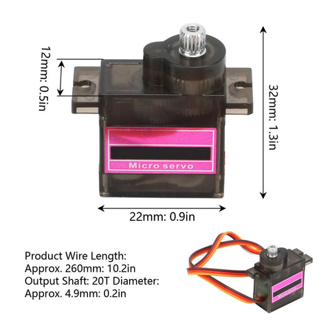 5 Pack Heavy Duty 9g Micro Servo Motor Featuring Upgraded Metal Gears And Double Ball Bearings For Rc Trucks Boats Helicopters And Crawlers Built Like A Tank With Kickass Torque And Zero Lag, showing dimensions and wiring.