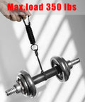 Heavy Duty Carabiner Key Chain Set With Military Braided Paracord And Hook Clip D Ring holding a dumbbell, max load 350 lbs