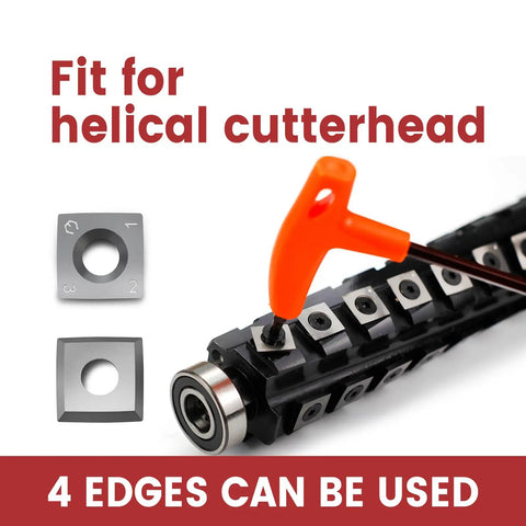 Carbide Insert Set For Helical Cutter Heads 15x15x2.5mm 30 Degree R150 4R0.5 10 Pack Woodworking Replacement Blades close-up