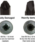 Guide showing use of Japan Made 2 Piece 8 Inch Linesman Pliers And Recessed Screw Extractor Set for partially and heavily damaged screws.