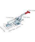 Super Tough Two Pack Heavy Duty Toggle Latch Clamps With Galvanized Iron Build and Massive 2183 Pound Holding Power shown from side with dimensions marked.