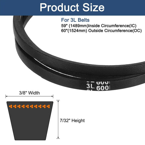3L600 Classic Wrapped Rubber V Belt, 60 Inch Outside Circumference with dimensions and profile illustration.