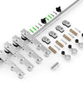 8Ft Stainless Steel Sliding Barn Door Hardware Kit With Heavy Duty Track And Silent Glide, components displayed on white background