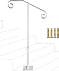 Indoor Wooden Stair Hand Rail With Wall Mount And Metal Brackets, Modern Staircase Hand Rails For Stairs, Displayed On Steps, White Finish