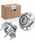 Two Piece Front And Rear Wheel Bearing Hub Assembly For Five Lug GM Vehicles Including Impala Equinox Camaro Lacrosse Regal Terrain Malibu XTS CTS Cadillac 2010s Ensures Smooth Rotation And Long Lasting Performance shown with packaging box