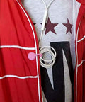 Person wearing red jacket with Must Have Magnetic Cable Clips Set For Tidy Cables And Keychains Ultra Strong Magnets Hold USB Cords