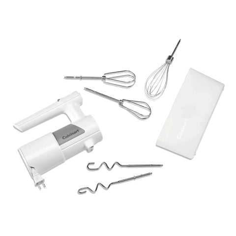 Lightweight Nine Speed Electric Hand Mixer With Grippy Ergonomic Handle And One Touch Digital Controls, includes beaters and storage case.