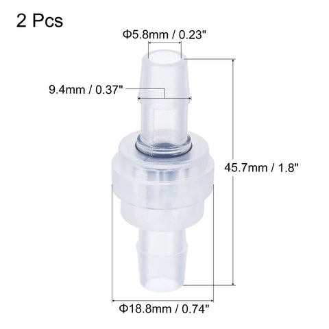 One Way Inline Hose Connector Check Valve Three Eighth Inch Dia Non Return For Water And Oil Lines EPDM Plastic Translucent