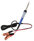Heavy Duty Portable Soldering Iron Kit With Quick Heating Ceramic Core For Vehicle Welding Repair And Electric Car Fix-Ups Includes 12V-24V DC Power Supply And Durable Rubber Handle For Pro Results with alligator clips and cord.