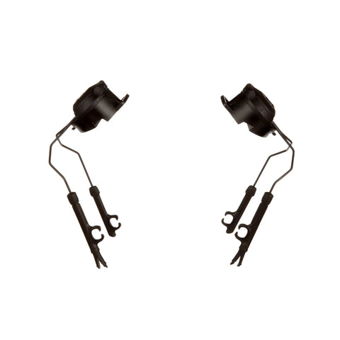 Left and Right Side Attachments for Tactical Headset Rail Mounts, Helmet Rail System Adapter, black, shown front view