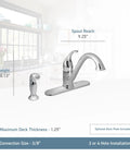 Single-Handle Low Arc Kitchen Faucet In Slick Chrome Finish With Easy Temperature Control, Aerated Flow, dimension details