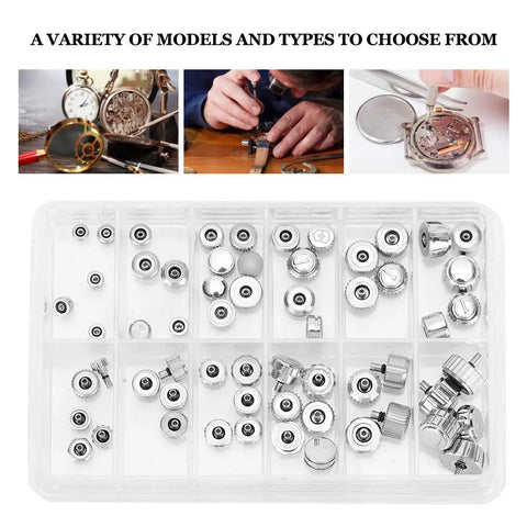 60Pcs Stainless Steel Watch Crown Set With Chrono Pushers And Lever Extenders For Watch Crown Repair