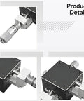 Manual XY Positioning Table With 0.01mm Precision, micro adjustment knobs, compact 58.5mm square zinc alloy build, detail view