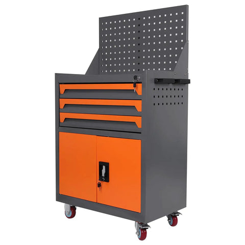 Beefy Rolling Tool Chest On Wheels For Auto Shop And Garage Built From Thick Cold Rolled Steel With Rust Resistant Finish Protective Liners In Each Compartment Spacious Top Tray Locking Casters Ideal Tool Storage Cart, front view
