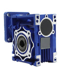 NMRV040 Worm Gear Reducer 30 To 1 Flange Input Shaft 14mm Clamp Diameter And 18mm Output Shaft in blue aluminum housing