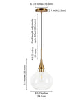 9 Inch Wide Pendant Light With Glass Shade In Brass And Clear Finish, compact modern ceiling fixture for kitchen islands