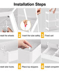 Installation steps for Four Tier Rolling Cart On Wheels With Three Hanging Baskets, easy assembly guide.