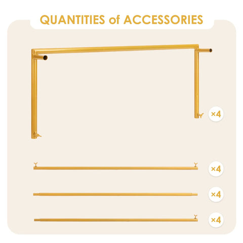 Gold Outdoor Metal Arbor Frame Stand 4.95 By 6.56 Ft Backyard Garden Arch Trellis accessories showing metal parts and quantities.