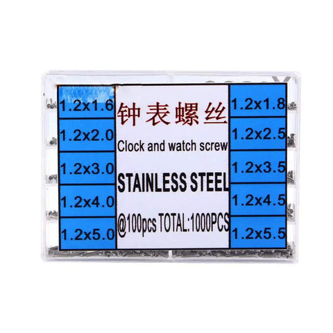 Top Shelf Stainless Steel Watch Repair Tool Kit Features One Thousand Micro Eyeglass And Clock Back Screws for easy repairs.