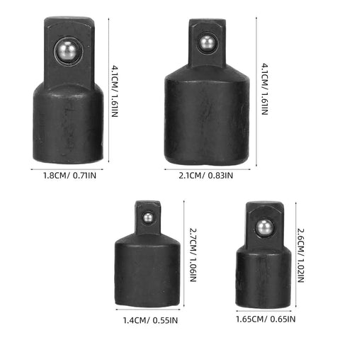 Top Tier Impact Socket Adapter Set 4 Pieces High Carbon Steel Heavy Duty Drive Reducers For 3/8 1/2 And Inch With Secure Snaps, black