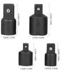 Premium Black Socket Adapter Set With Four High Carbon Steel Pieces In One Quarter Three-Eighths And Half Inch Sizes For Ultimate Toughness And Easy Tool Access To Handle Heavy Impact Jobs, black impact socket adapters with size markings