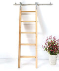 Wooden ladder on Stainless Steel Sliding Barn Door Hardware Kit With Floor Roller Wheels Fits 6.6 Ft To 13 Ft Rails Library Sliding Ladder Track Kit For Attic Storage Closet Or Wine Cellar