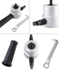 Sheet Metal Nibbler Cutter Kit With 360 Degree Adjustable Double Head for burr-free cutting, showing handle and wrench included.