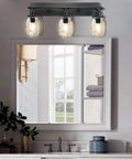 Industrial Mason Jar Vanity Light Wall Sconce In Black Finish, Three Light Bathroom Fixture over mirror in powder room