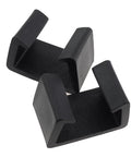 Two black heavy-duty plastic clips from 5 Pack Outdoor Patio Sectional Furniture Clips For Wicker Chairs Heavy-Duty Plastic Fasteners To Link Modular Sofa Sections Built To Last All Weather Indoor Or Outdoor Use set.
