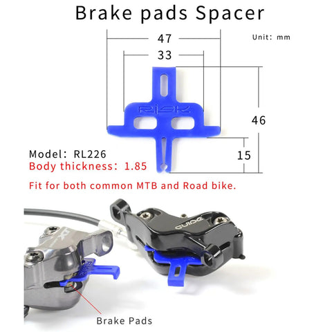 8 Piece Bike Hydraulic Disc Brake Bleed Blocks And Spacers Kit blue pad spacer with measurements for caliper systems on bikes.