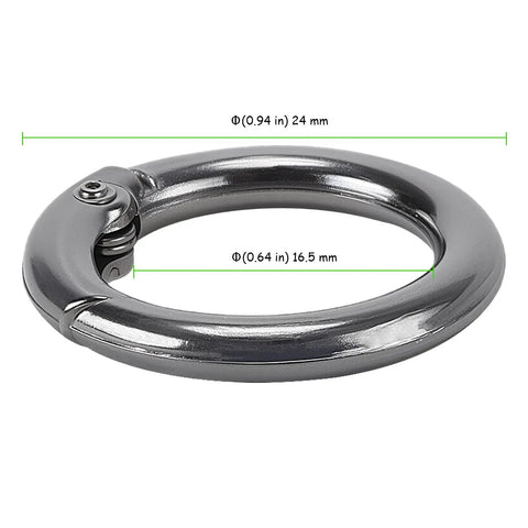 Close-up of 1-inch mini black carabiner clip from 300 Pack Mini Round Carabiner Clips One Inch Trigger Spring O Rings For Keychains Buckles Bags Purses Car Keys DIY Crafts Black Durable And Multipurpose For Home Office Travel Everyday Carry Essentials