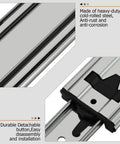 Close-up of a 22 Inch Beefy Heavy Duty Drawer Slides Without Lock Full Extension Ball Bearing Industrial Slides With 3 Section Tracks And Runners 150 Lb Load Capacity Side Mount For Dresser Toolbox RV Truck Bed showing zinc-plated steel.