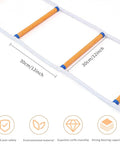 Close-up of 13ft Balcony Fire Escape Ladder With Hooks And Carabiners Beefy Built Emergency Ladder, wooden rungs, 30cm spacing