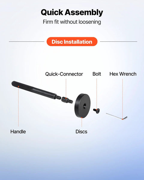 Automotive bushing bearing driver kit components: 1 handle, 1 quick-connector, 1 disc, 1 bolt, 1 hex wrench